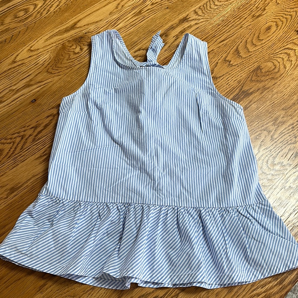 J Crew cotton peplum in blue and white stripe